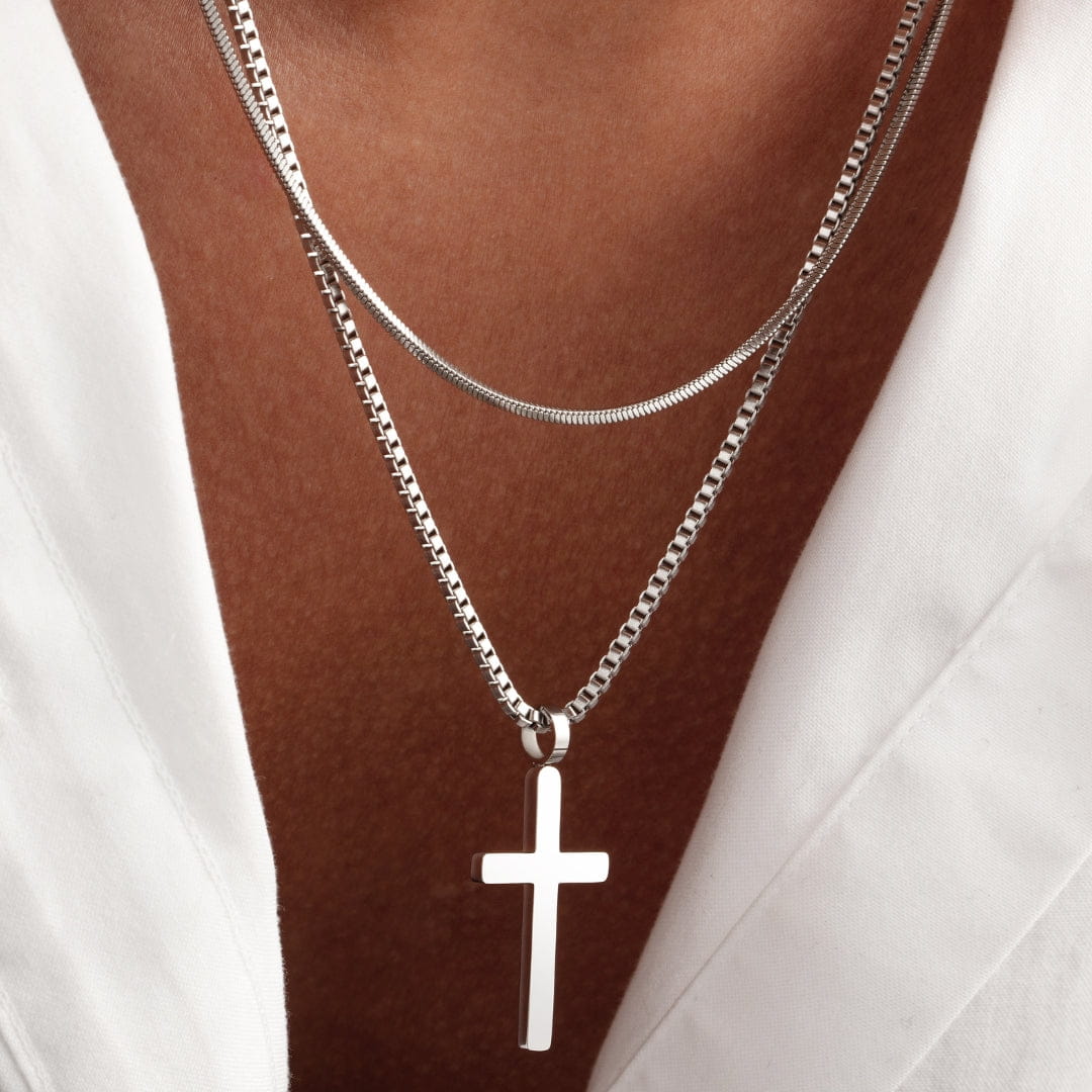 Classic Cross Pendant And Waterproof Steel Chain Duo