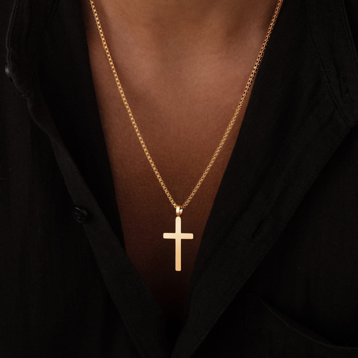 Classic Cross & Box Chain - gold-toned cross pendant necklace sleek