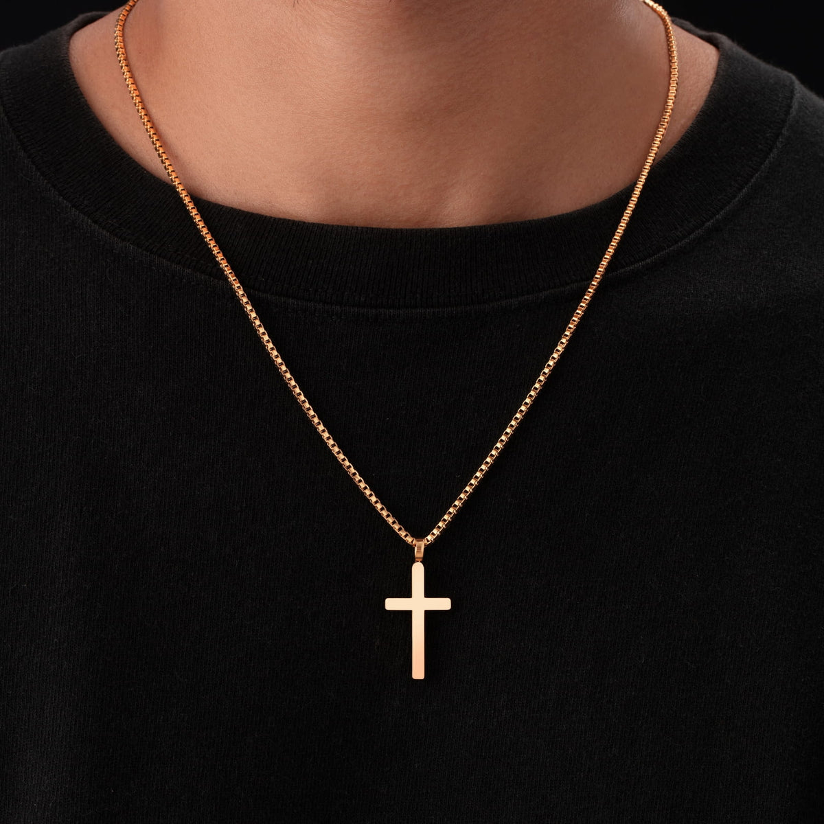 Classic Cross & Box Chain - gold-toned cross pendant necklace sleek