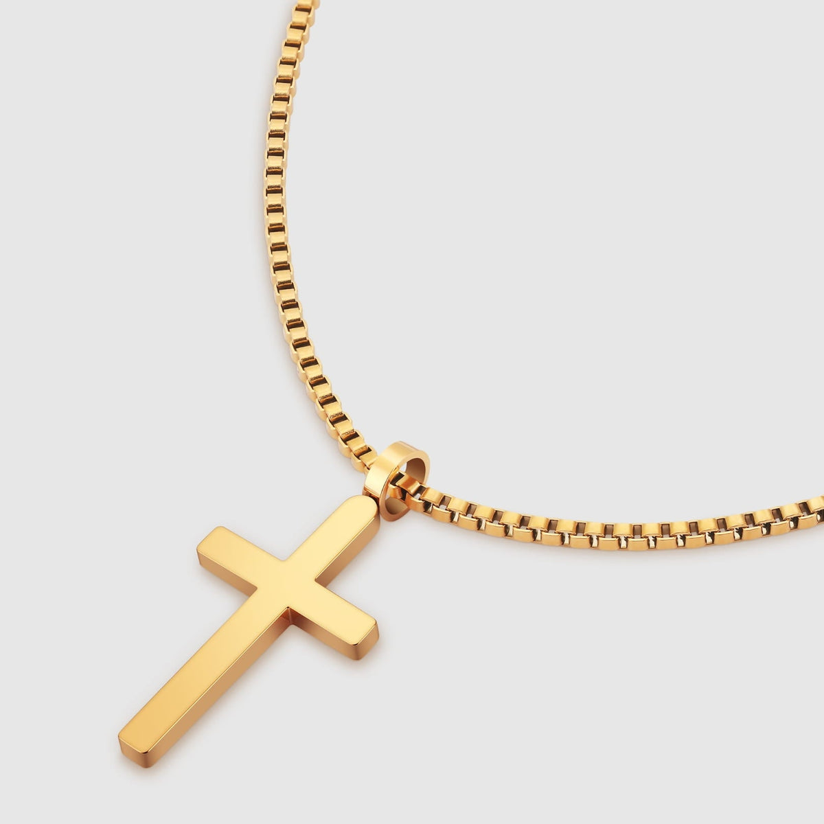 Classic Cross & Box Chain - Gold - gold-toned cross pendant box chain