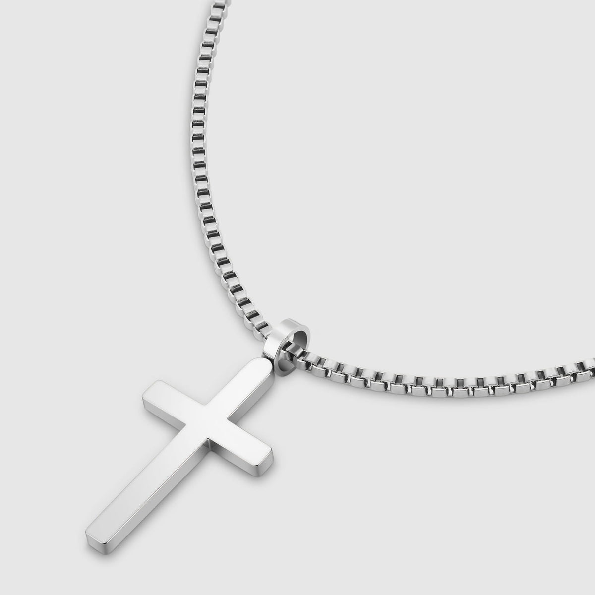 Classic Cross & Box Chain - Silver - silver cross pendant box chain
