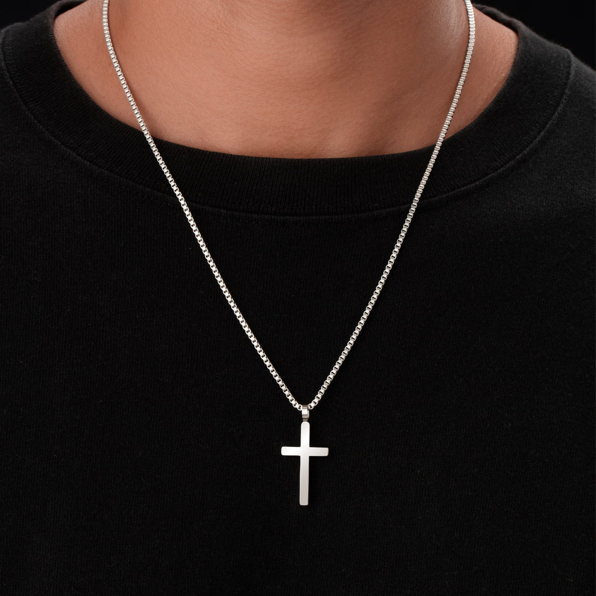 Classic Cross & Box Chain - silver cross pendant box chain