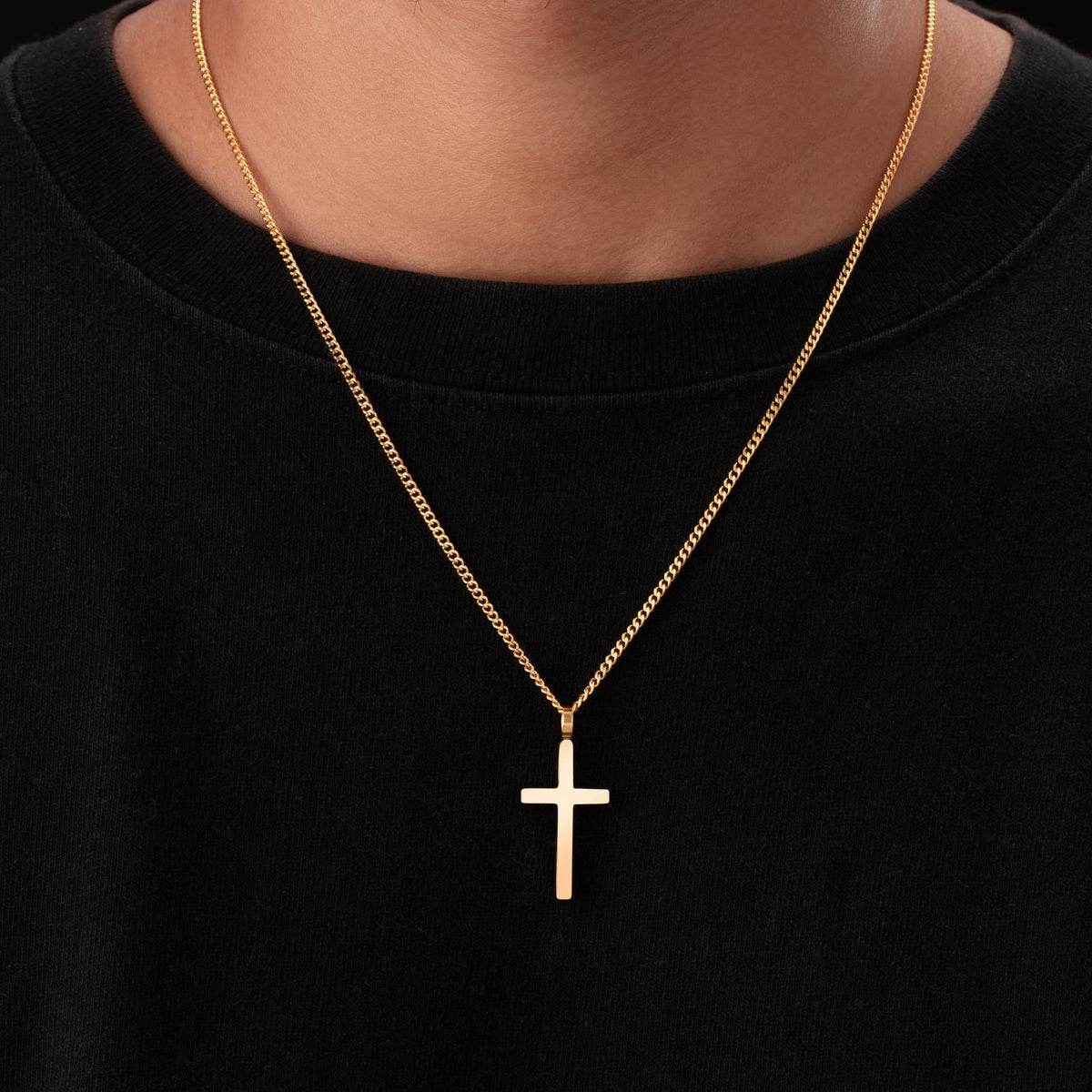 Classic Cross & Curb Chain - gold-toned cross pendant necklace sleek