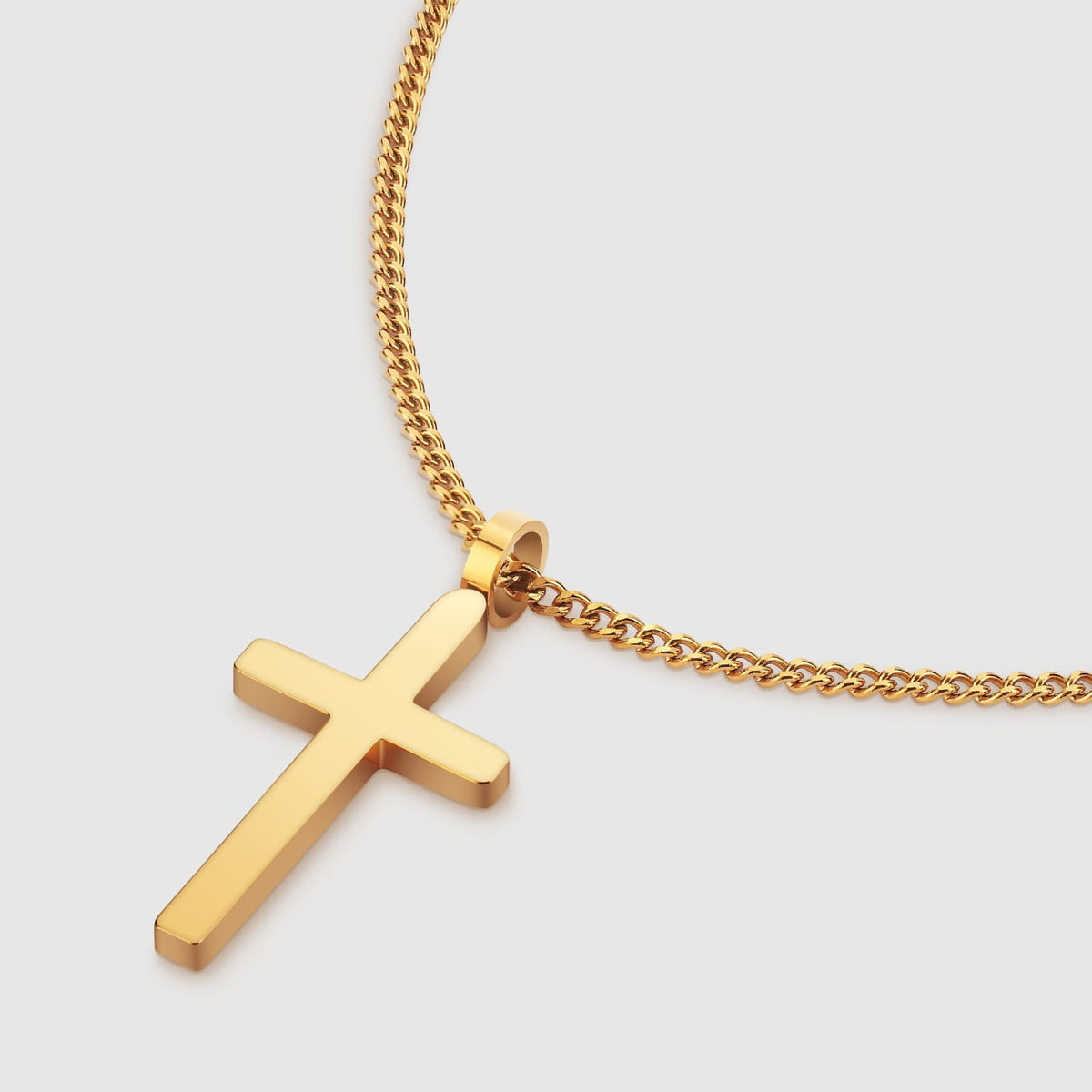Classic Cross & Curb Chain - Gold - gold-toned cross pendant gold chain
