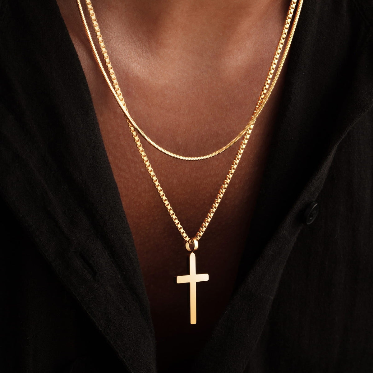 Classic Cross Necklace Duo - gold-toned cross pendant layered chain