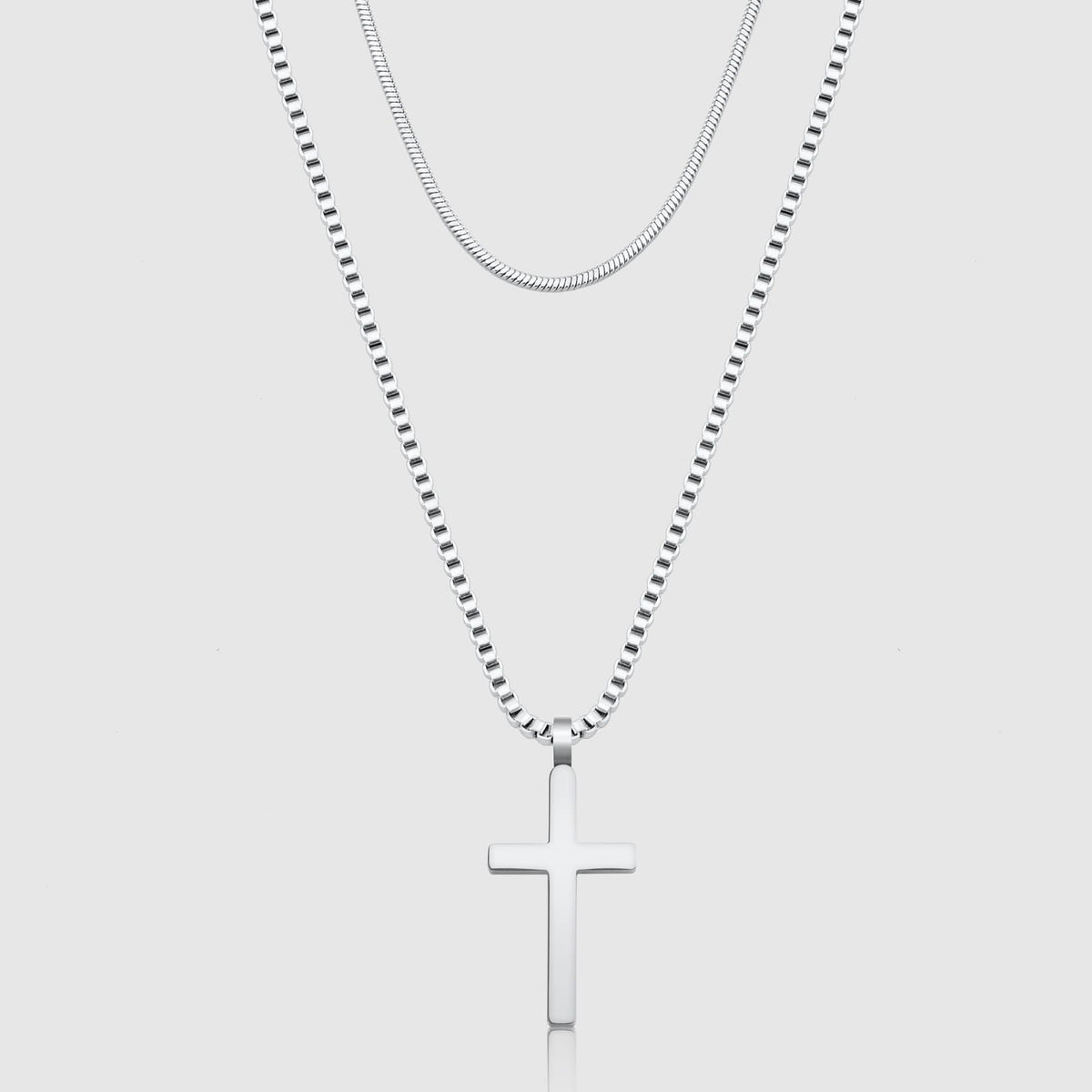 Classic Cross Necklace Duo - silver cross pendant double-layered chain