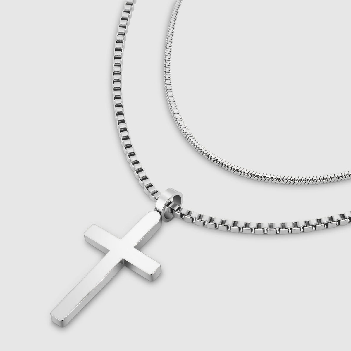 Classic Cross Necklace Duo - Silver - silver cross pendant stainless steel