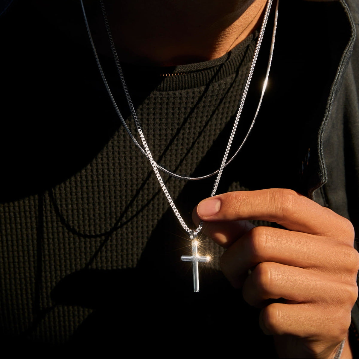 Classic Cross Necklace Duo - sleek silver-toned cross pendant hangs