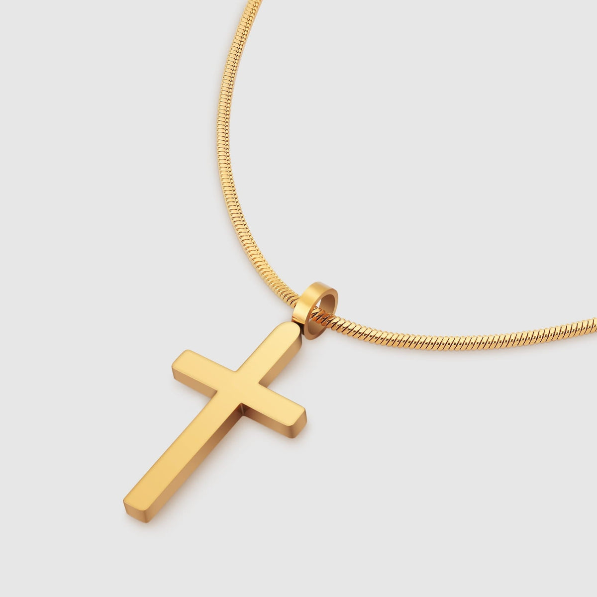 Classic Cross & Square Chain - Gold - gold-toned cross pendant snake chain
