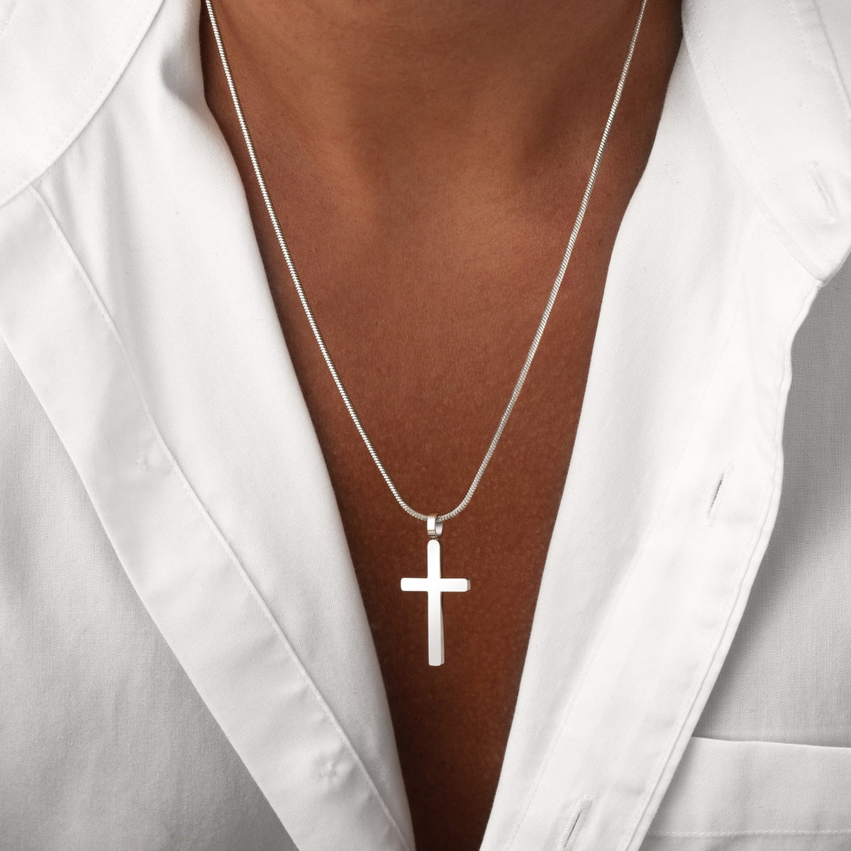Classic Cross & Square Chain - silver cross pendant necklace sleek