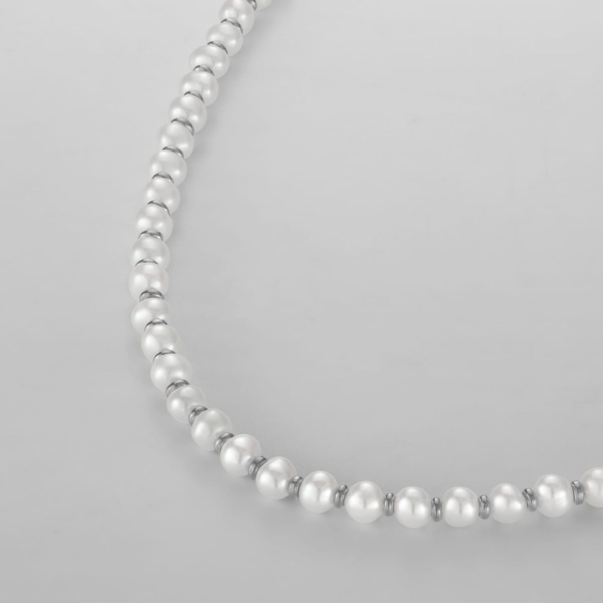 Classic Pearl Necklace - Silver - delicate strand white freshwater pearls