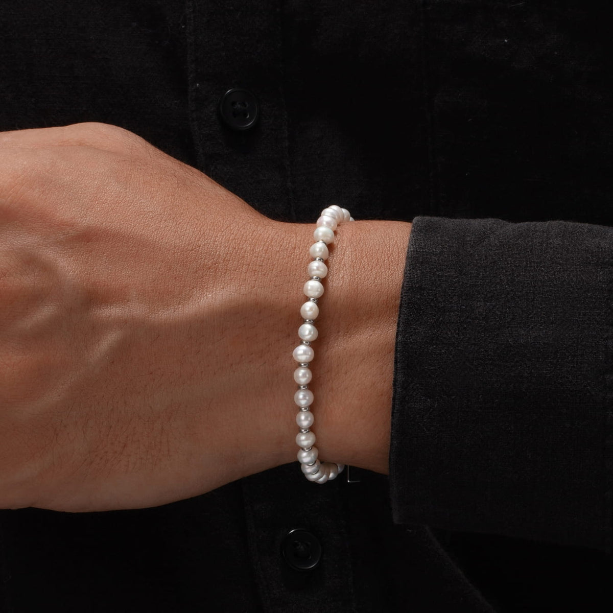 Classic Pearl Set - delicate white pearl bracelet silver