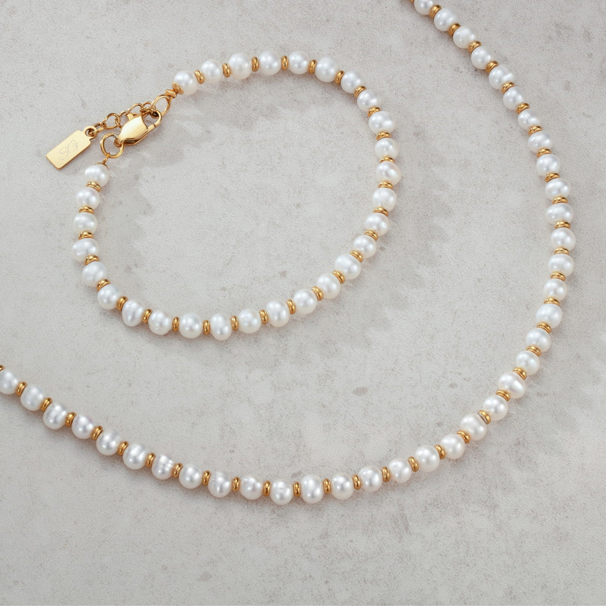Classic Pearl Set - delicate white pearl necklace bracelet