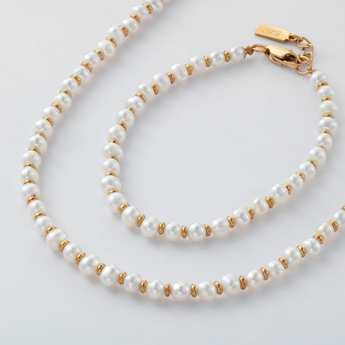 Classic Pearl Set - Gold - elegant white pearl necklace gold-toned