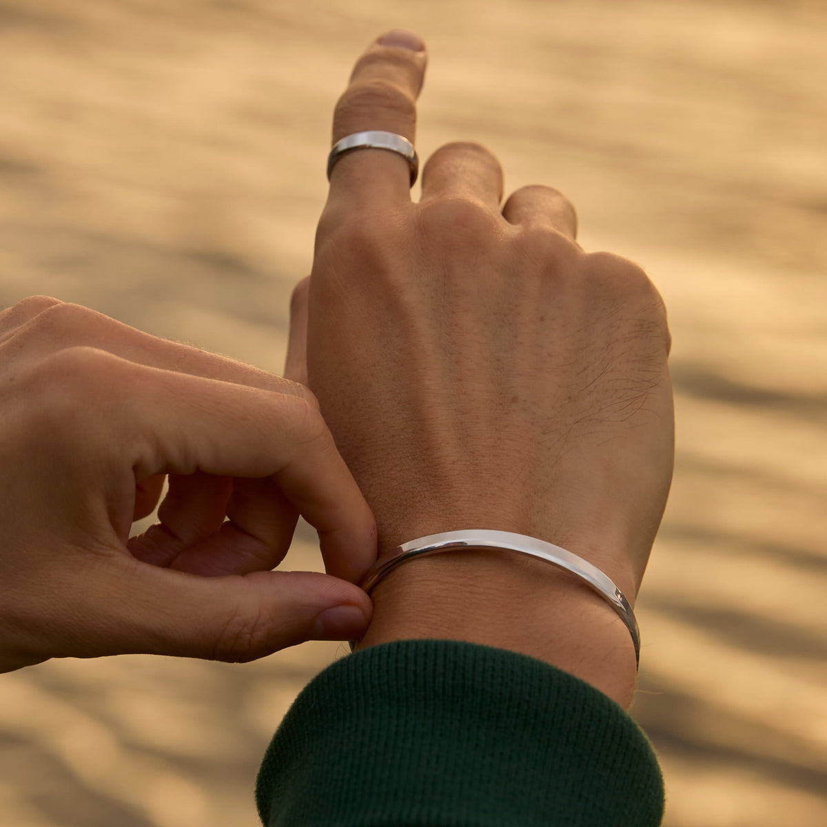 Classic Unisize Cuff - silver minimalist bangle bracelet worn