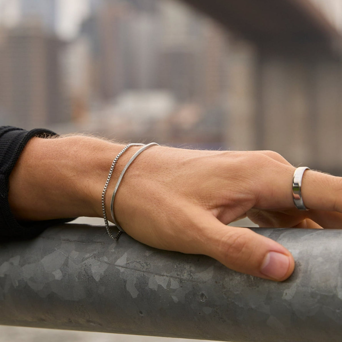 Classic Unisize Ring - silver chain bracelet sleek link