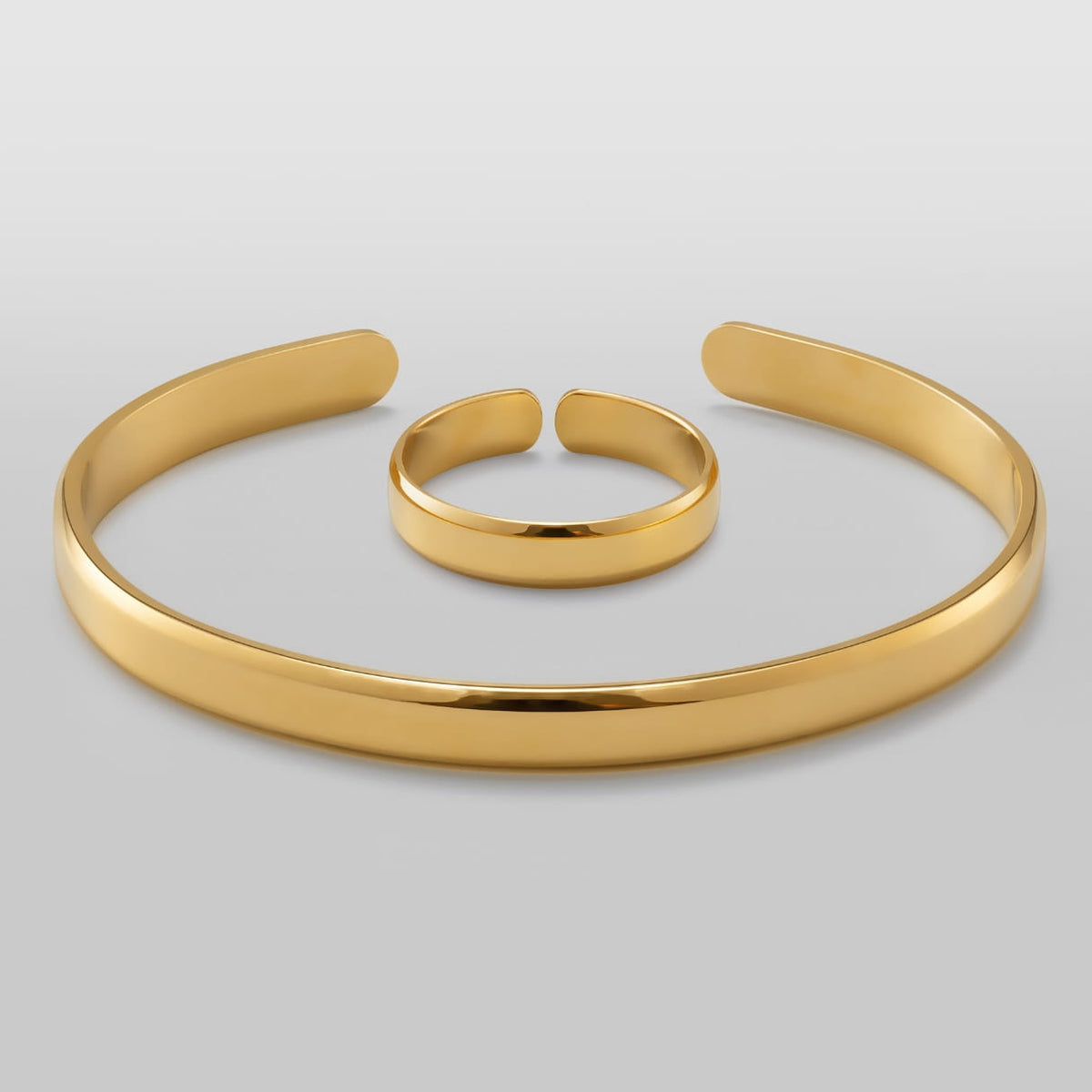 Classic Unisize Set - Gold - gold-toned minimalist bangle ring set