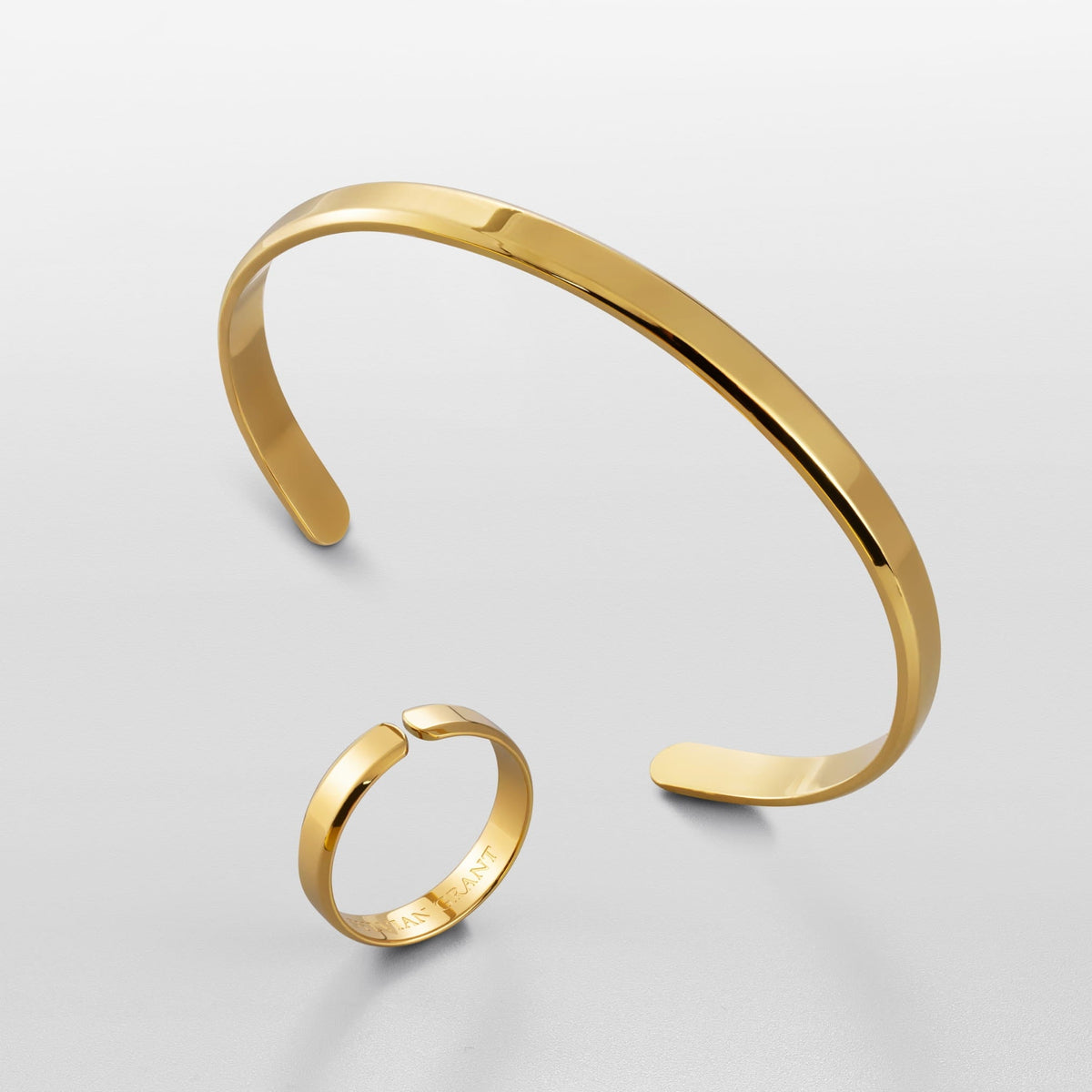 Classic Unisize Set - gold-toned minimalist cuff bracelet ring