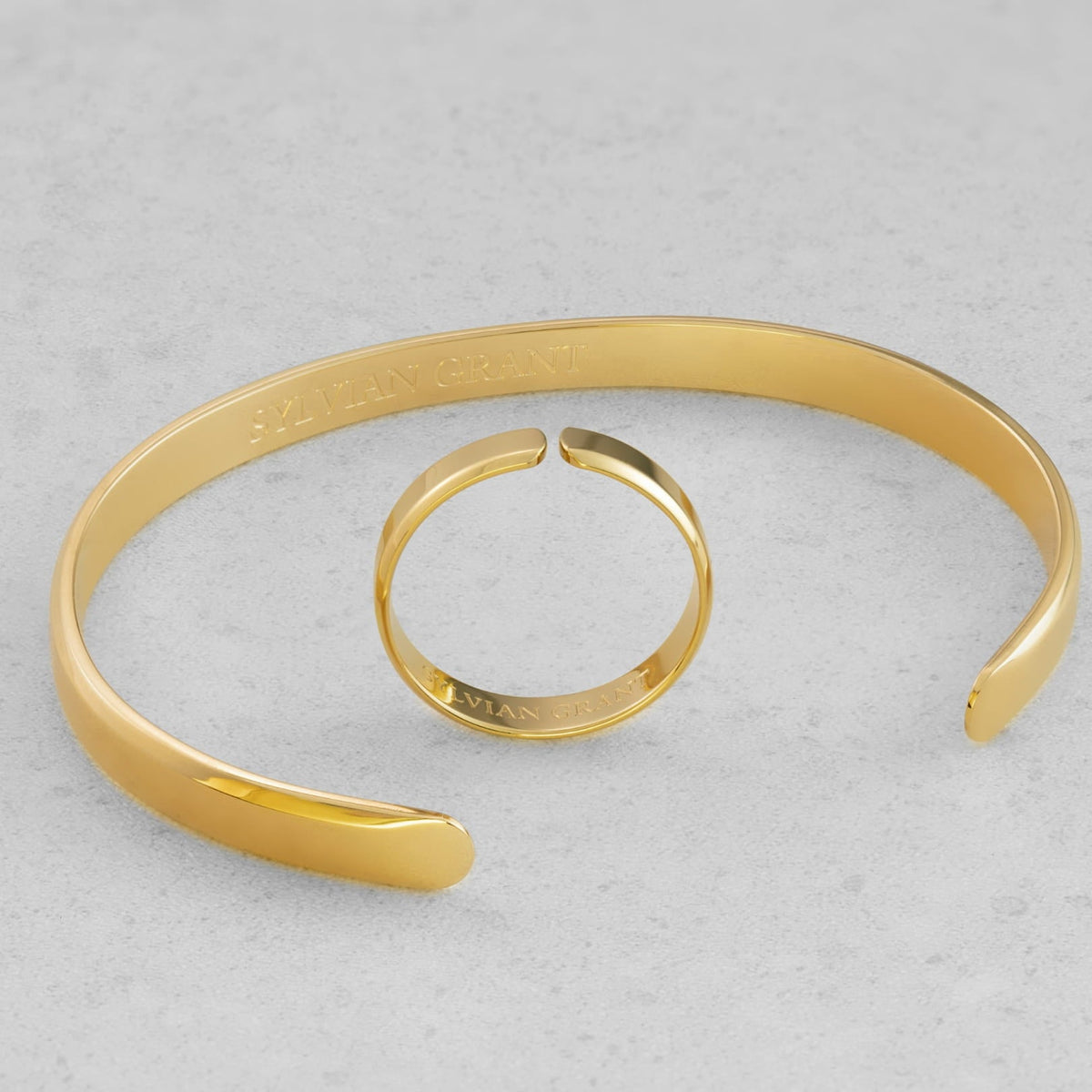 Classic Unisize Set - gold-toned open cuff bracelet ring