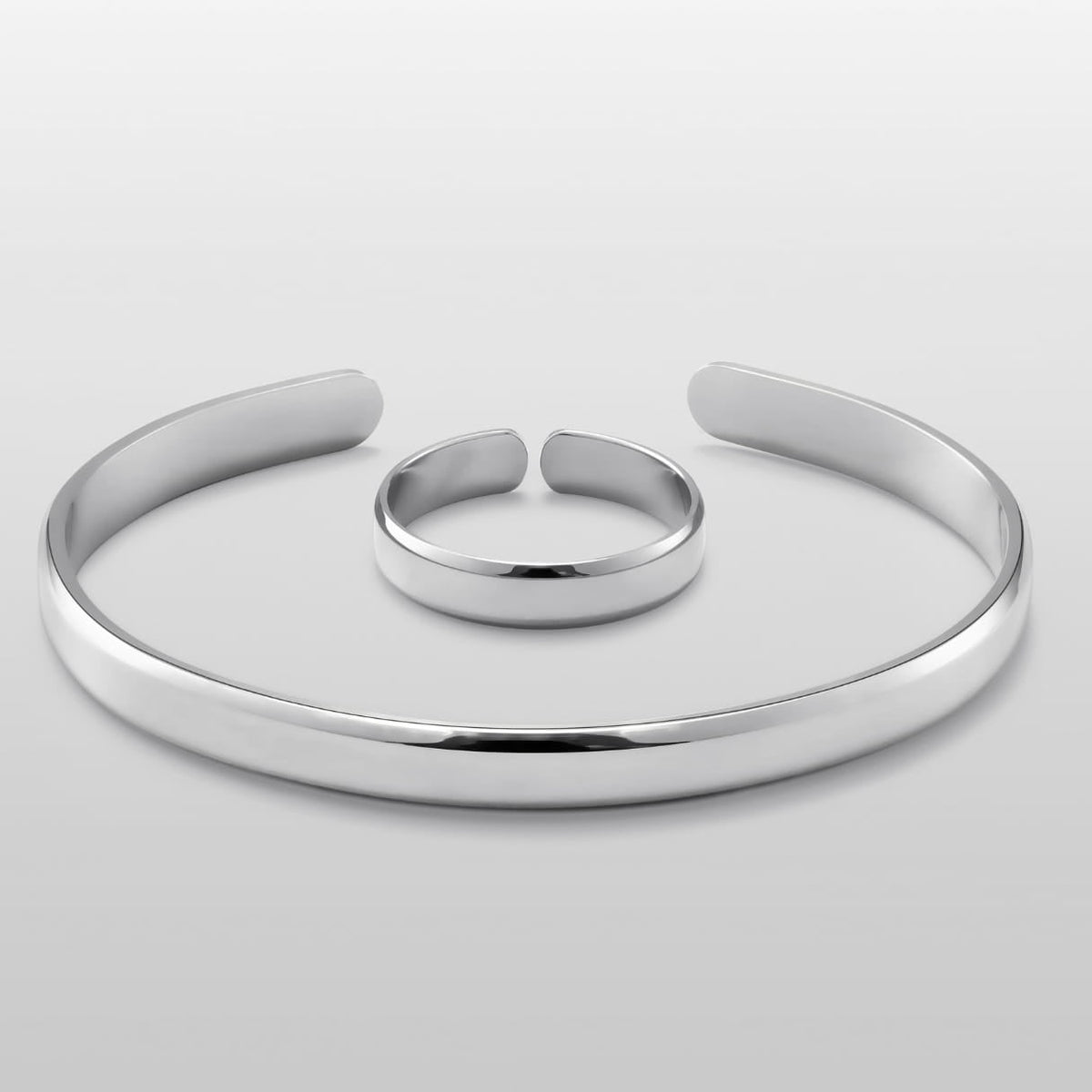 Classic Unisize Set - Silver - sleek minimalist silver-toned metal bangle
