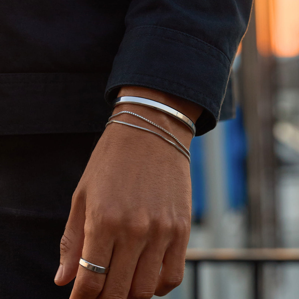 Classic Unisize Set - silver-toned minimalist bangle bracelet sleek