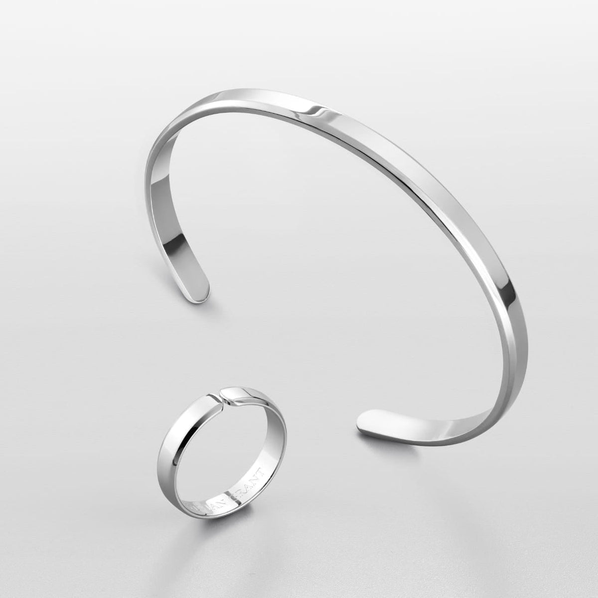 Classic Unisize Set - silver-toned minimalist cuff bracelet ring