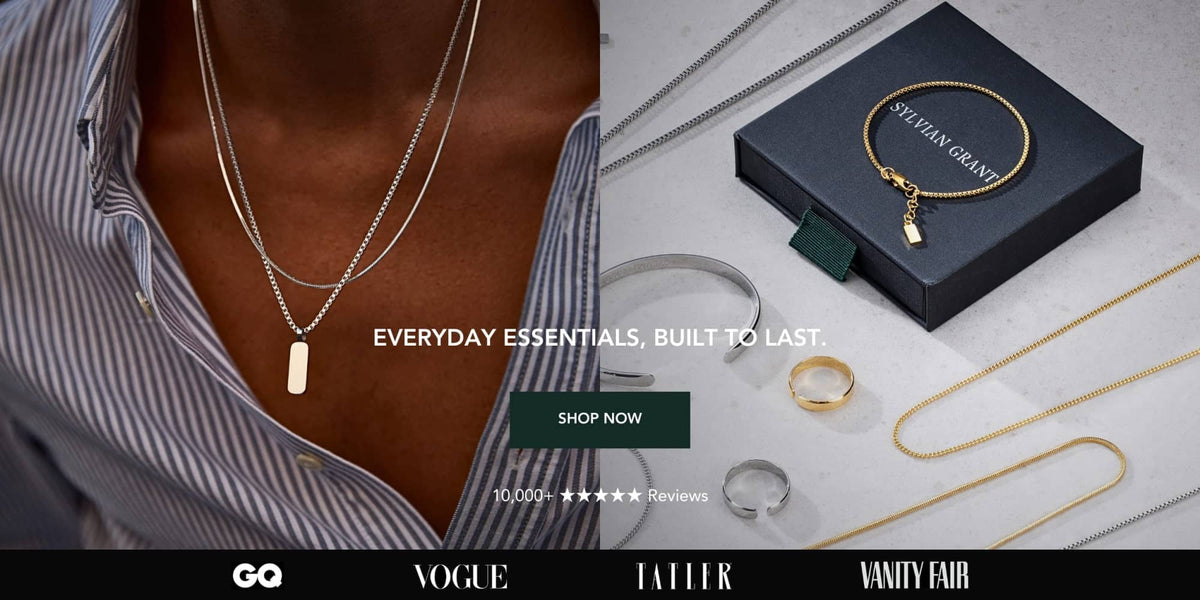 Gold-toned rectangular pendant necklace with a sleek, minimalist design.