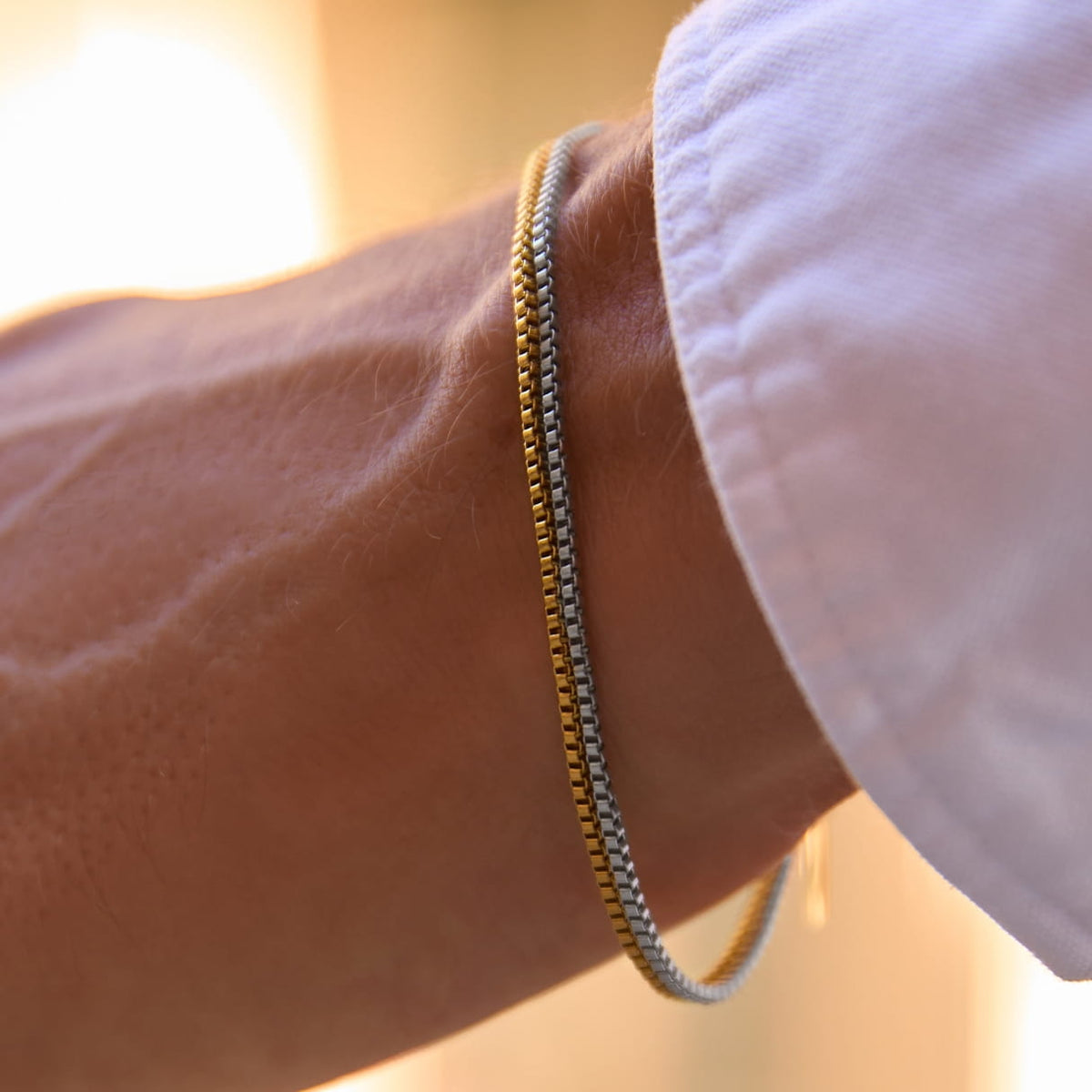 Minimal Box Bracelet - sleek two-tone box chain bracelet
