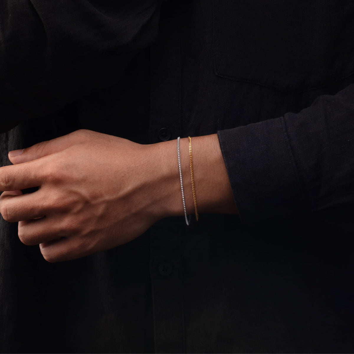 Minimal Box Bracelet - two delicate chain bracelets silver