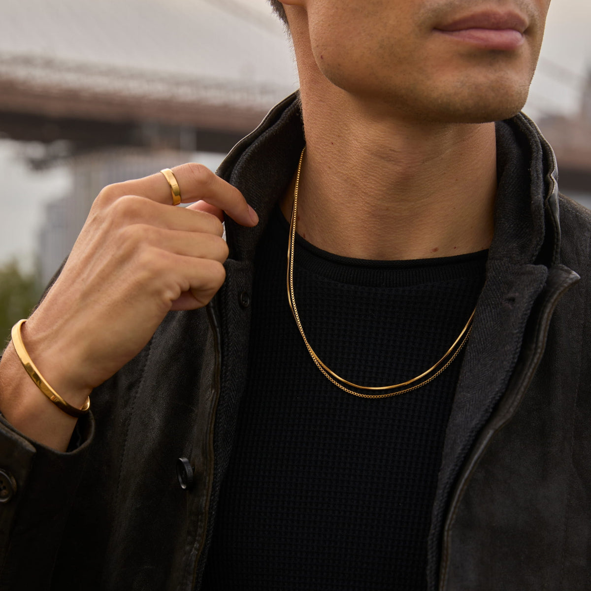 Minimal Box Chain - gold-colored double-layered snake chain necklace