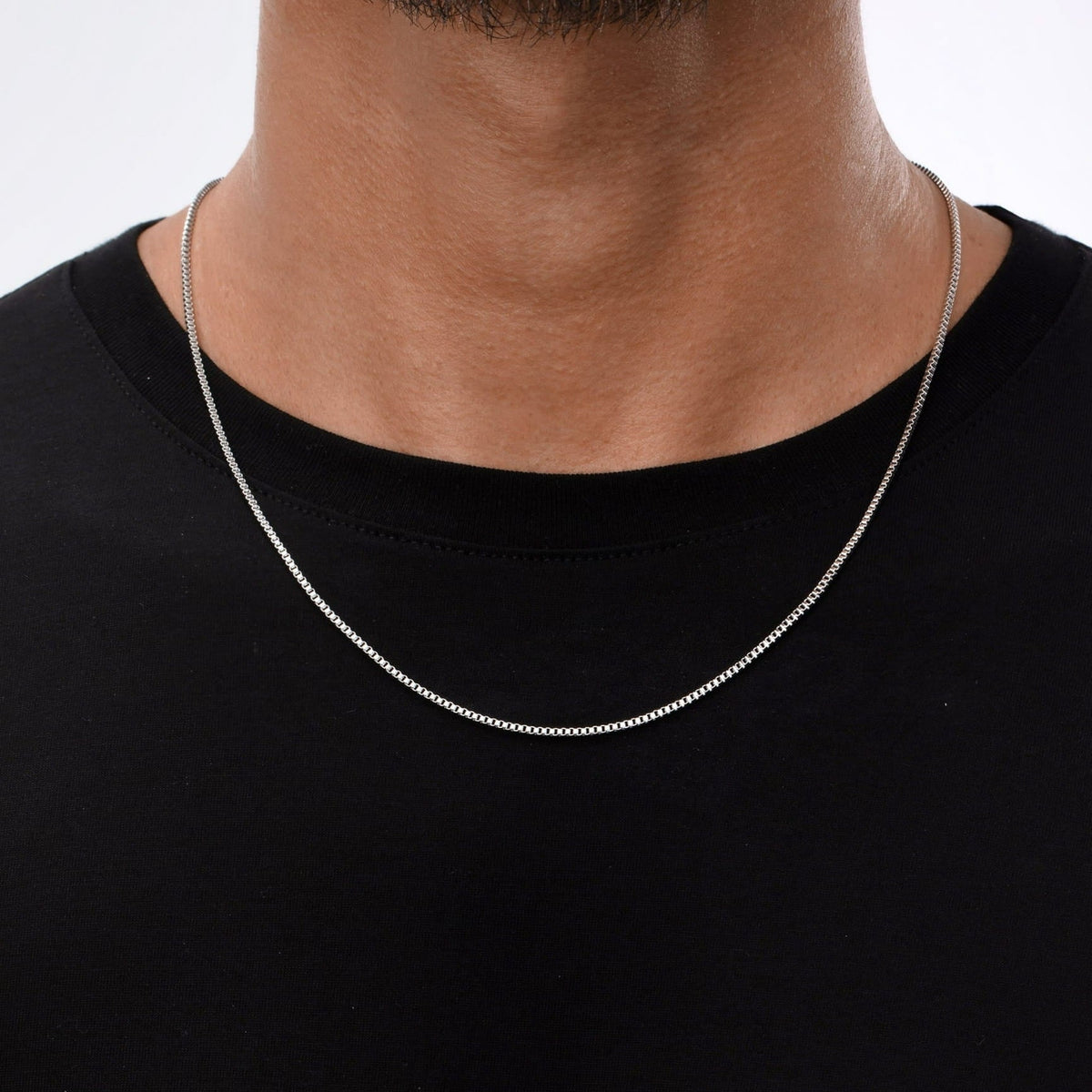 Minimal Box Chain - silver box chain necklace worn