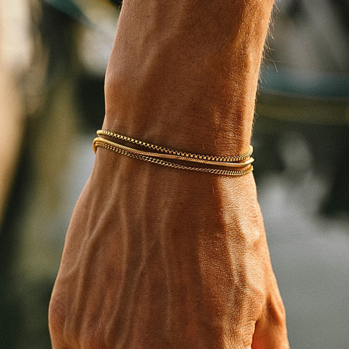 Minimal Bracelet Stack - gold-toned double-layer chain bracelet sleek