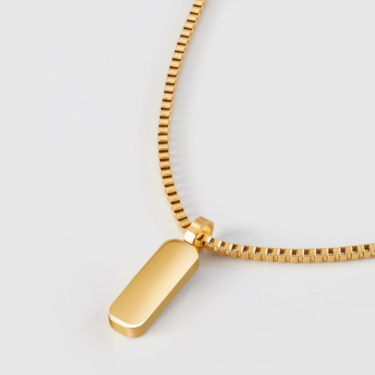 Minimal Pendant & Box Chain - Gold - gold-toned rectangular dog tag pendant