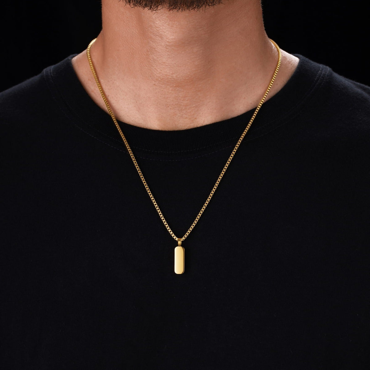 Minimal Pendant & Box Chain - gold-toned rectangular pendant necklace sleek