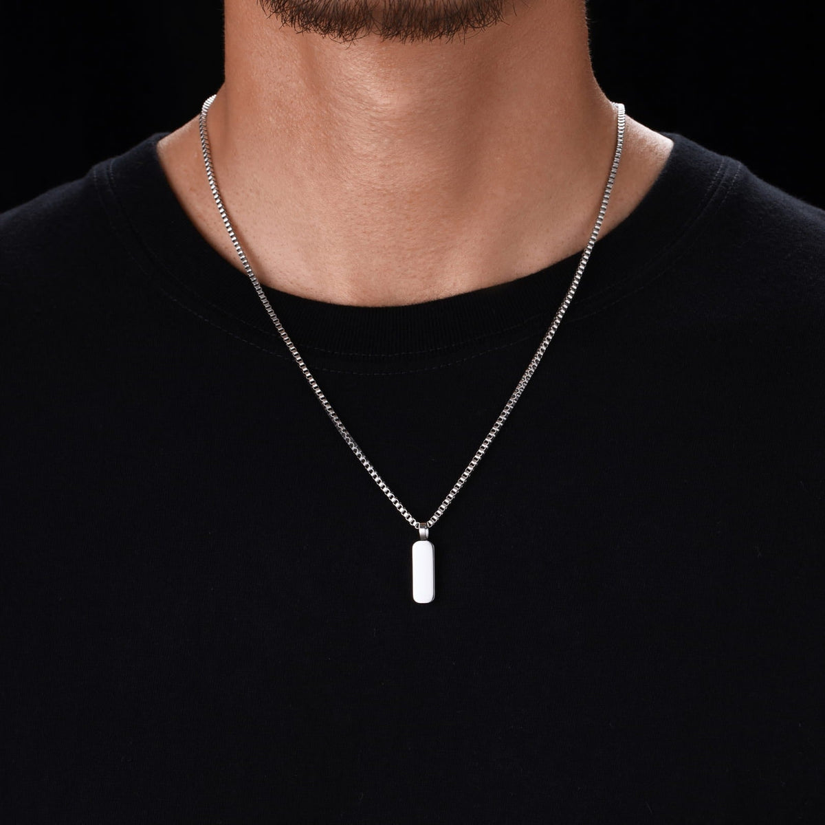 Minimal Pendant & Box Chain - silver rectangular pendant necklace sleek