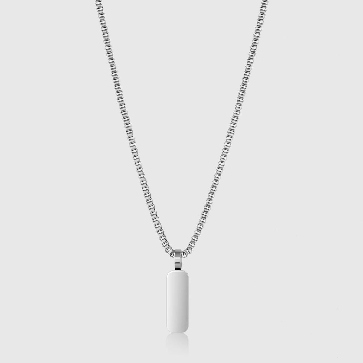 Minimal Pendant & Box Chain - silver-toned rectangular dog tag pendant
