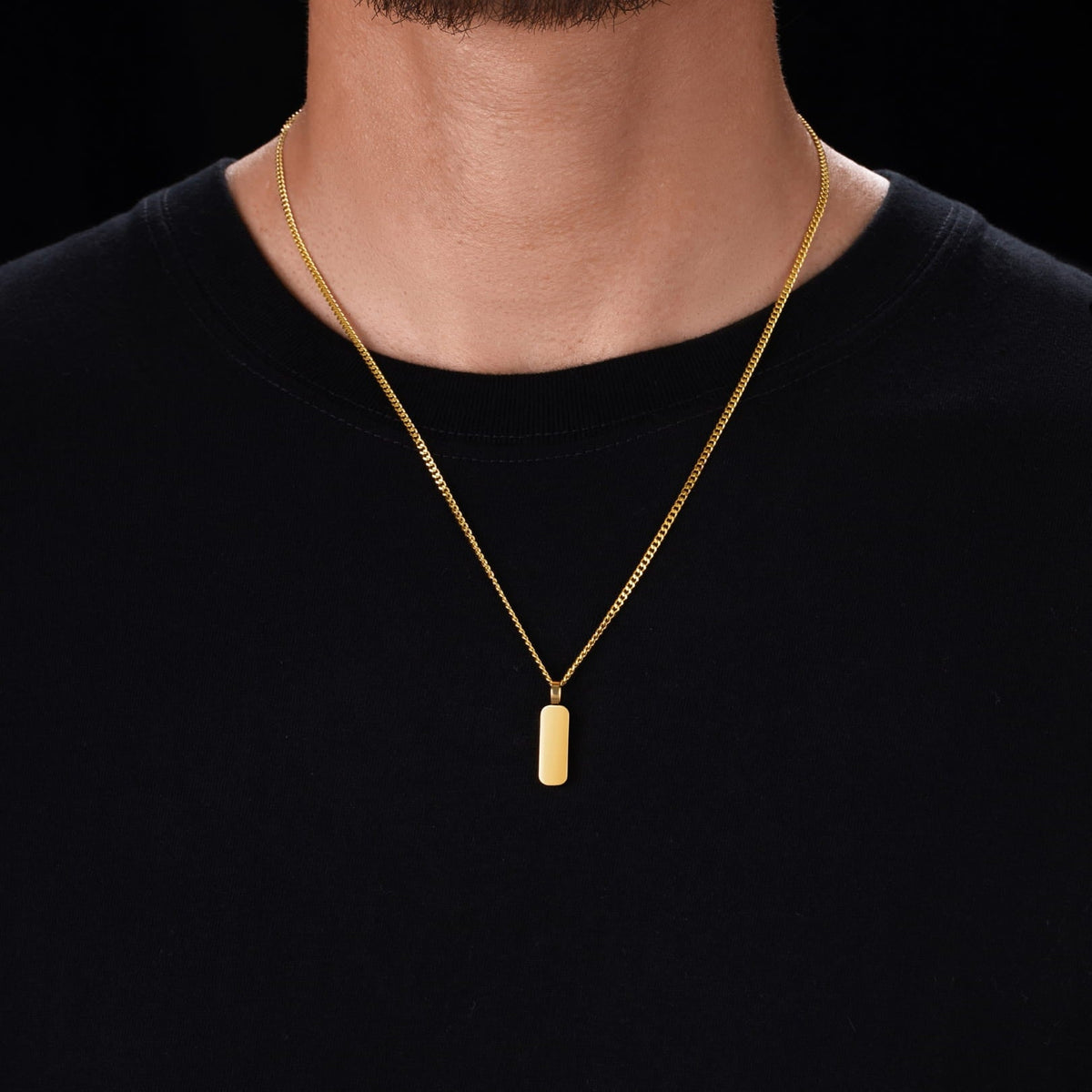 Minimal Pendant & Curb Chain - gold chain necklace rectangular pendant