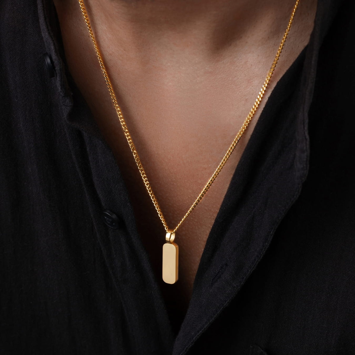 Minimal Pendant & Curb Chain - gold-toned rectangular pendant necklace sleek