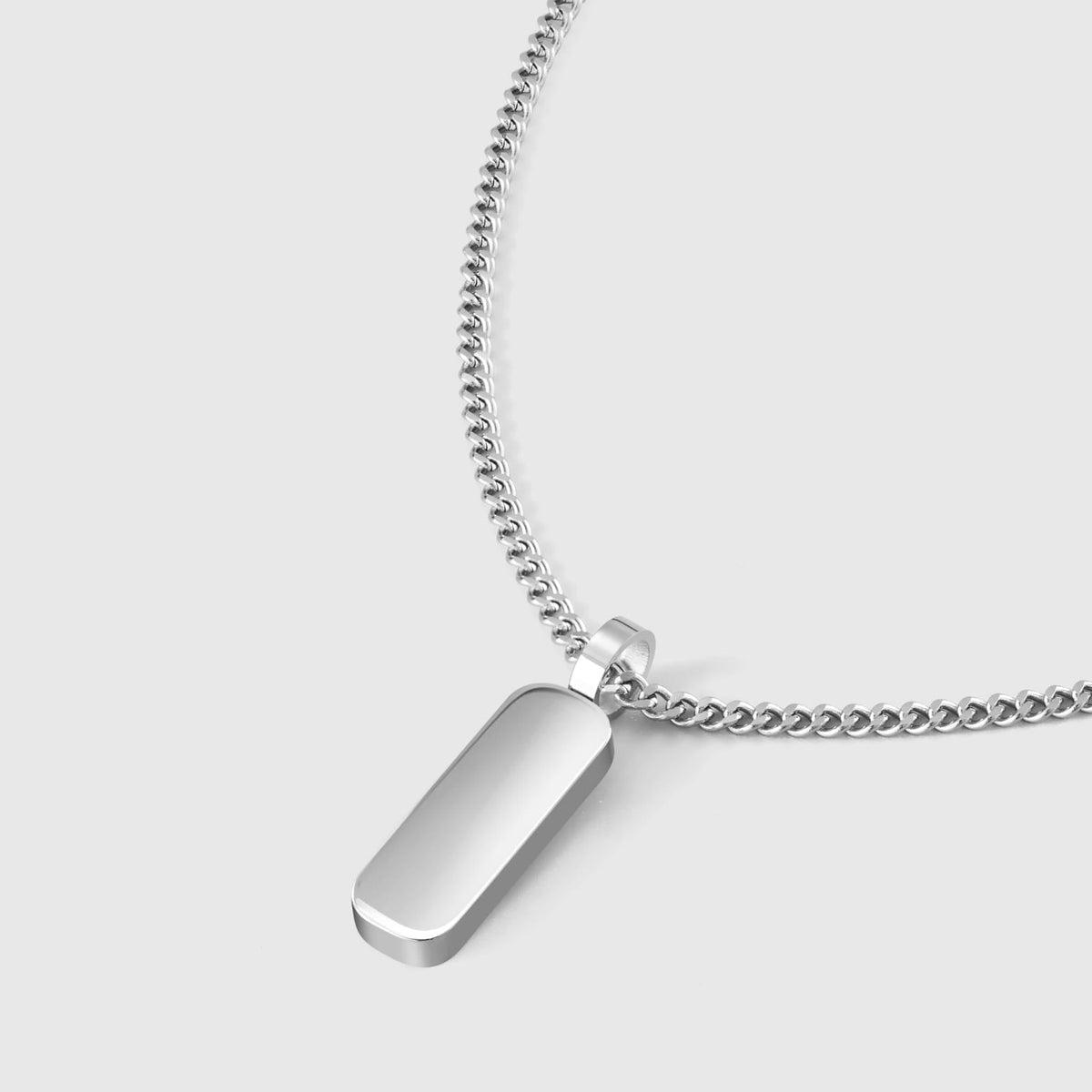 Minimal Pendant & Curb Chain - Silver - silver dog tag pendant chain