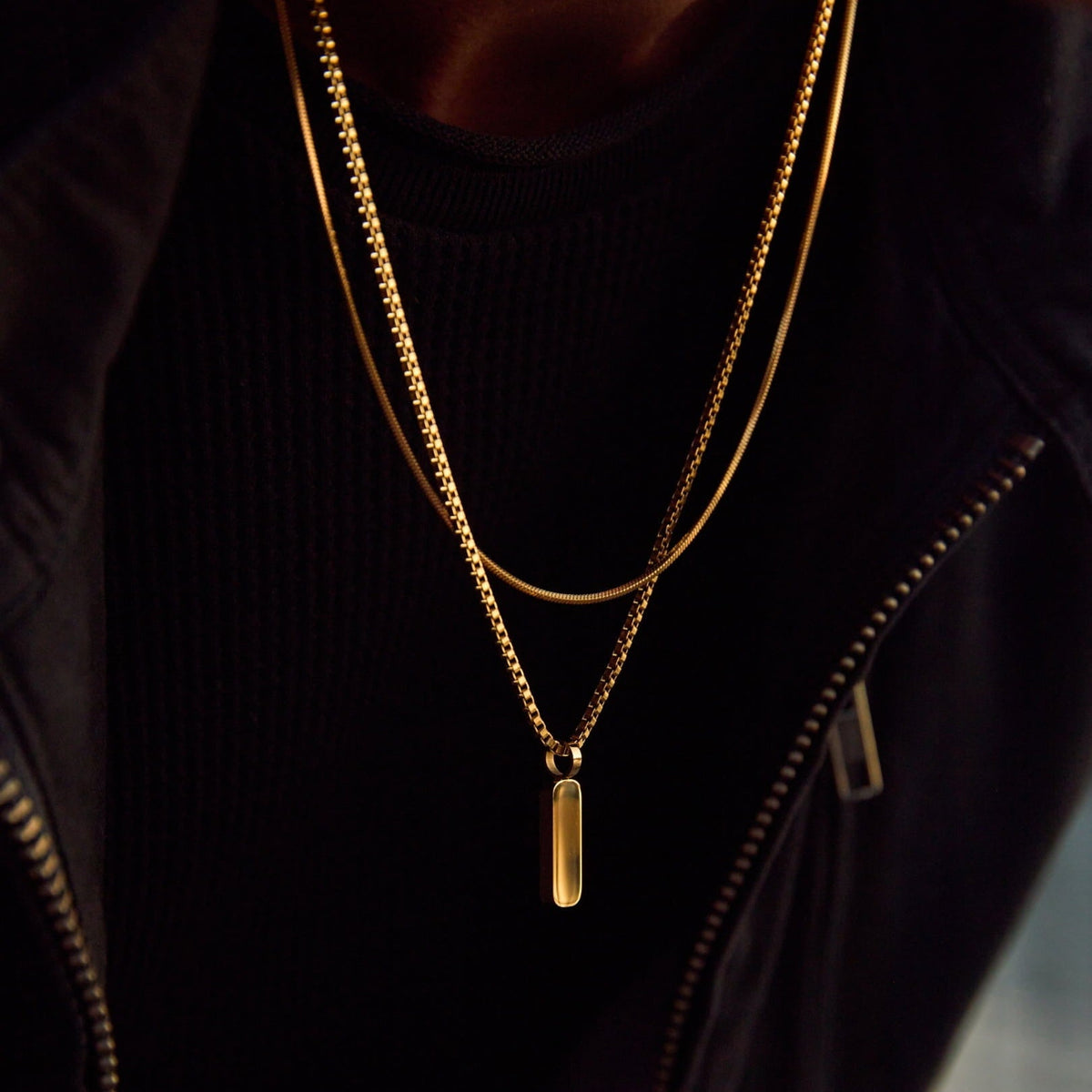 Minimal Pendant Necklace Duo - gold rectangular pendant necklace sleek