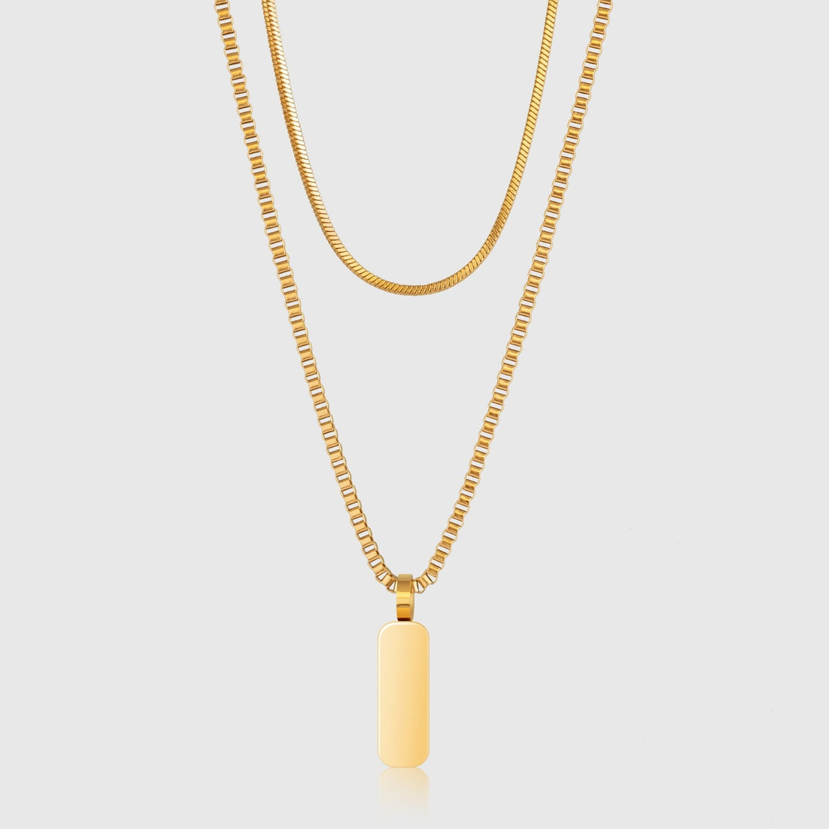 Minimal Pendant Necklace Duo - gold-toned layered necklaces rectangular tag
