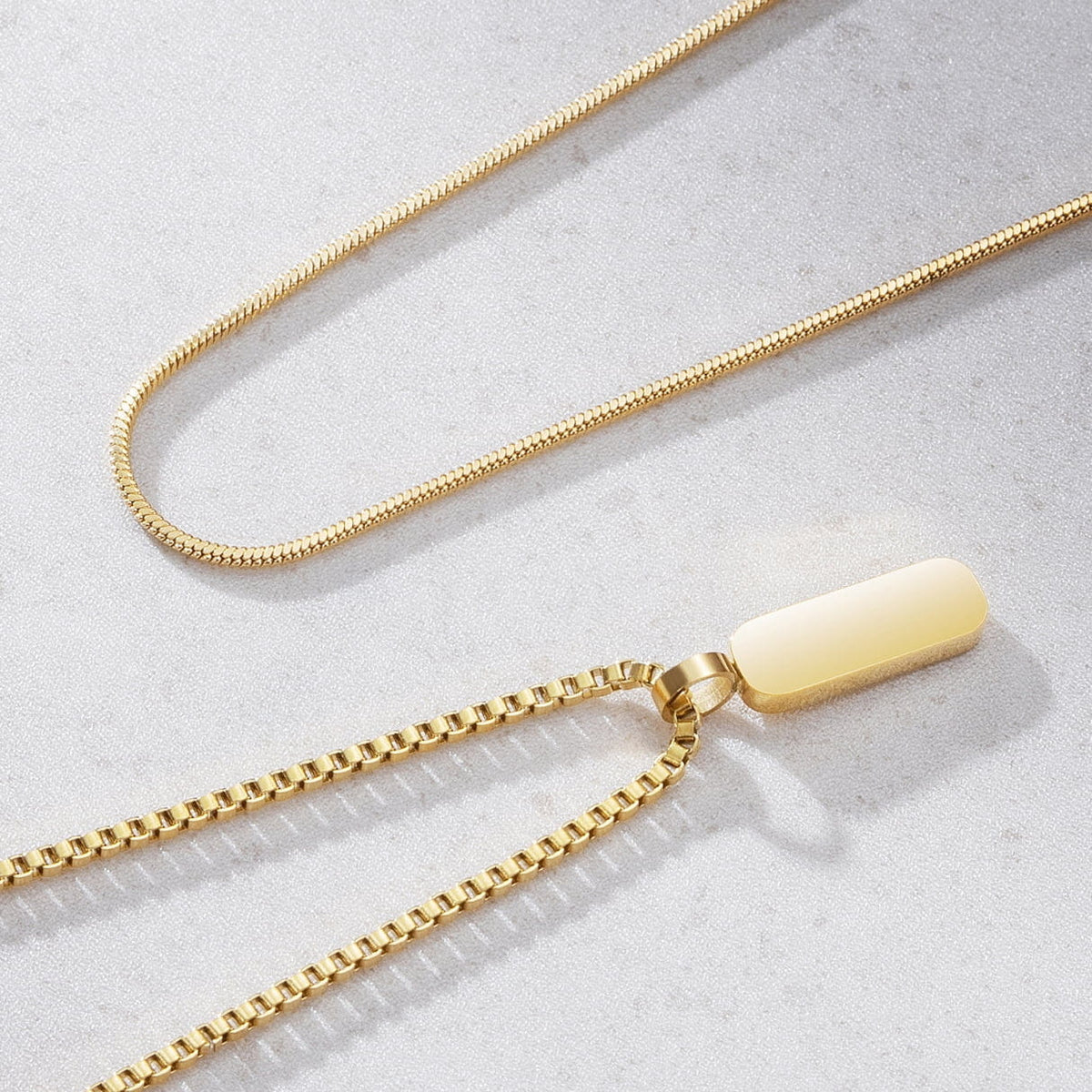 Minimal Pendant Necklace Duo - gold-toned rectangular pendant smooth matte
