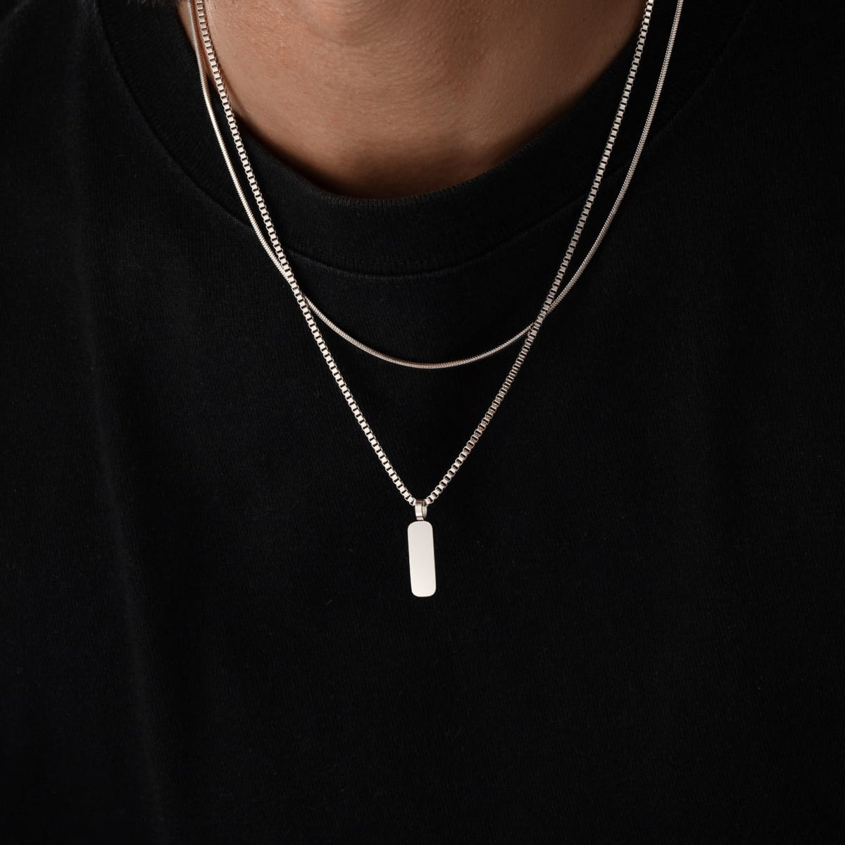 Minimal Pendant Necklace Duo - silver rectangular pendant necklace sleek