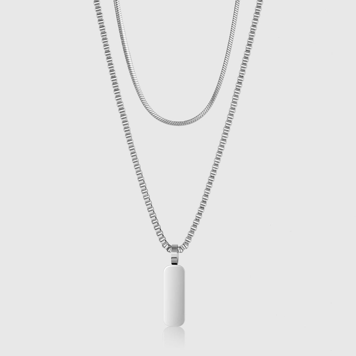 Minimal Pendant Necklace Duo - silver snake chain necklace white