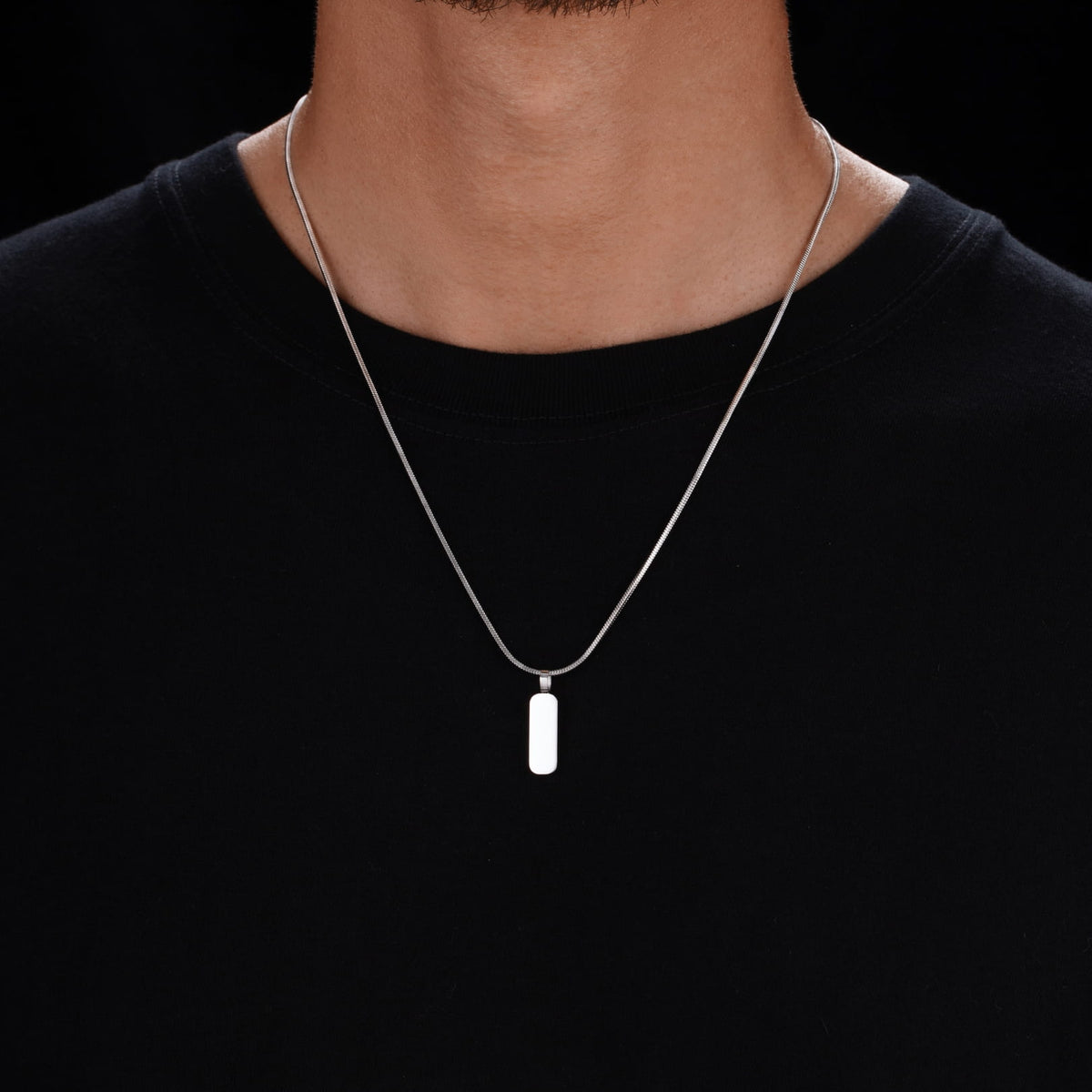 Minimal Pendant & Square Chain - silver dog tag pendant fine