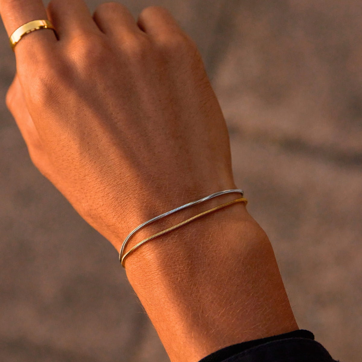 Minimal Square Bracelet - two delicate snake chain bracelets