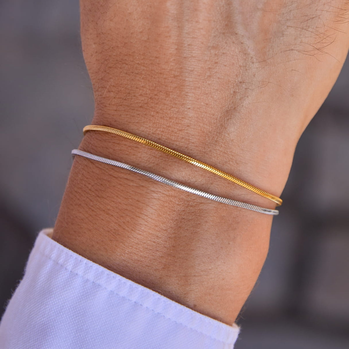 Minimal Square Bracelet - two delicate snake chain bracelets