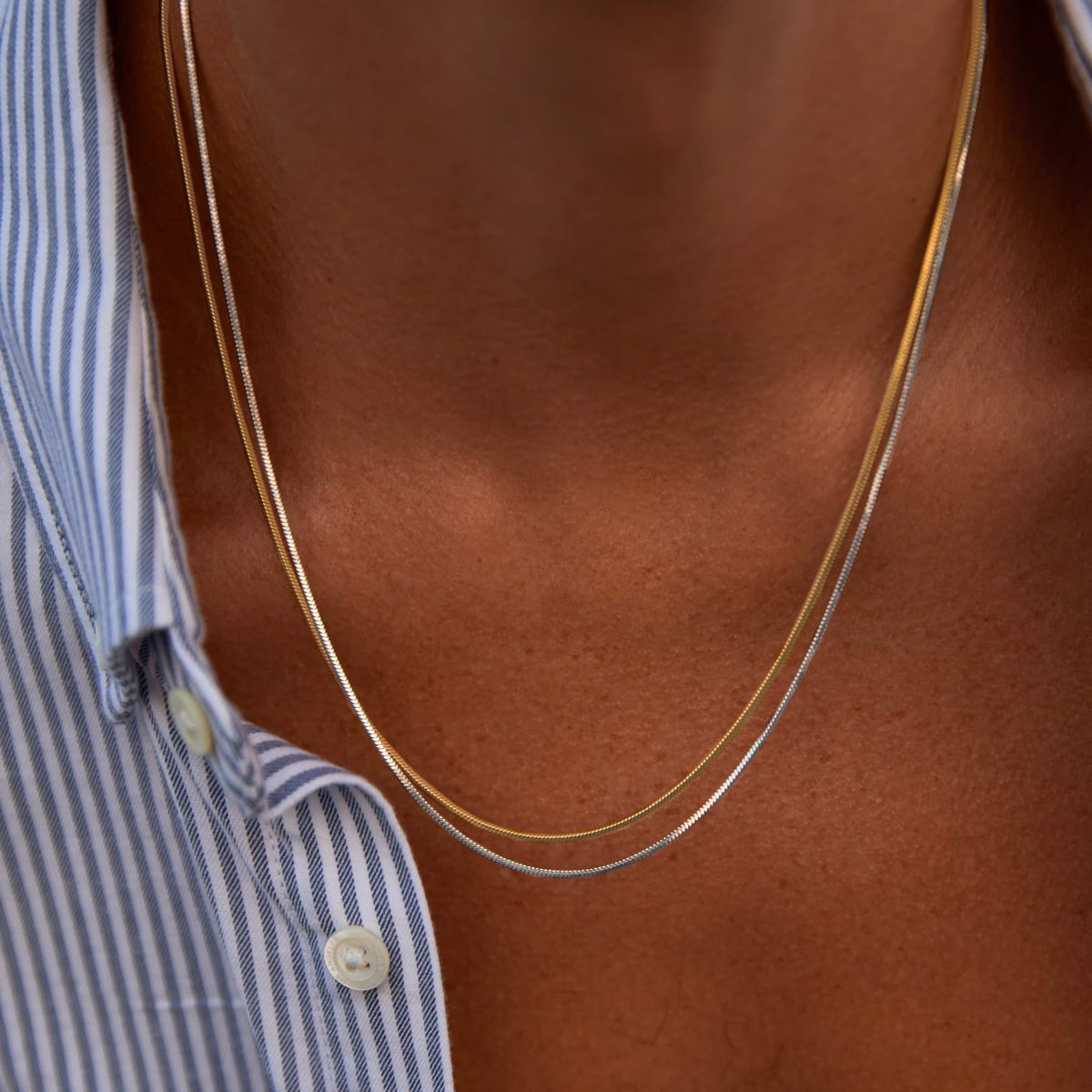 Minimal Square Chain - delicate double-layered snake chain necklace