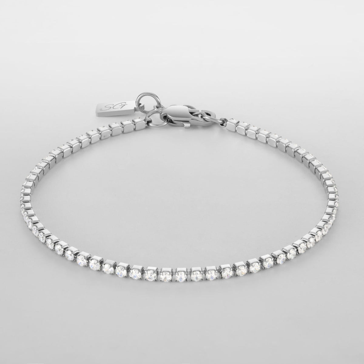 Minimal Tennis Bracelet - Silver - silver tennis bracelet row clear