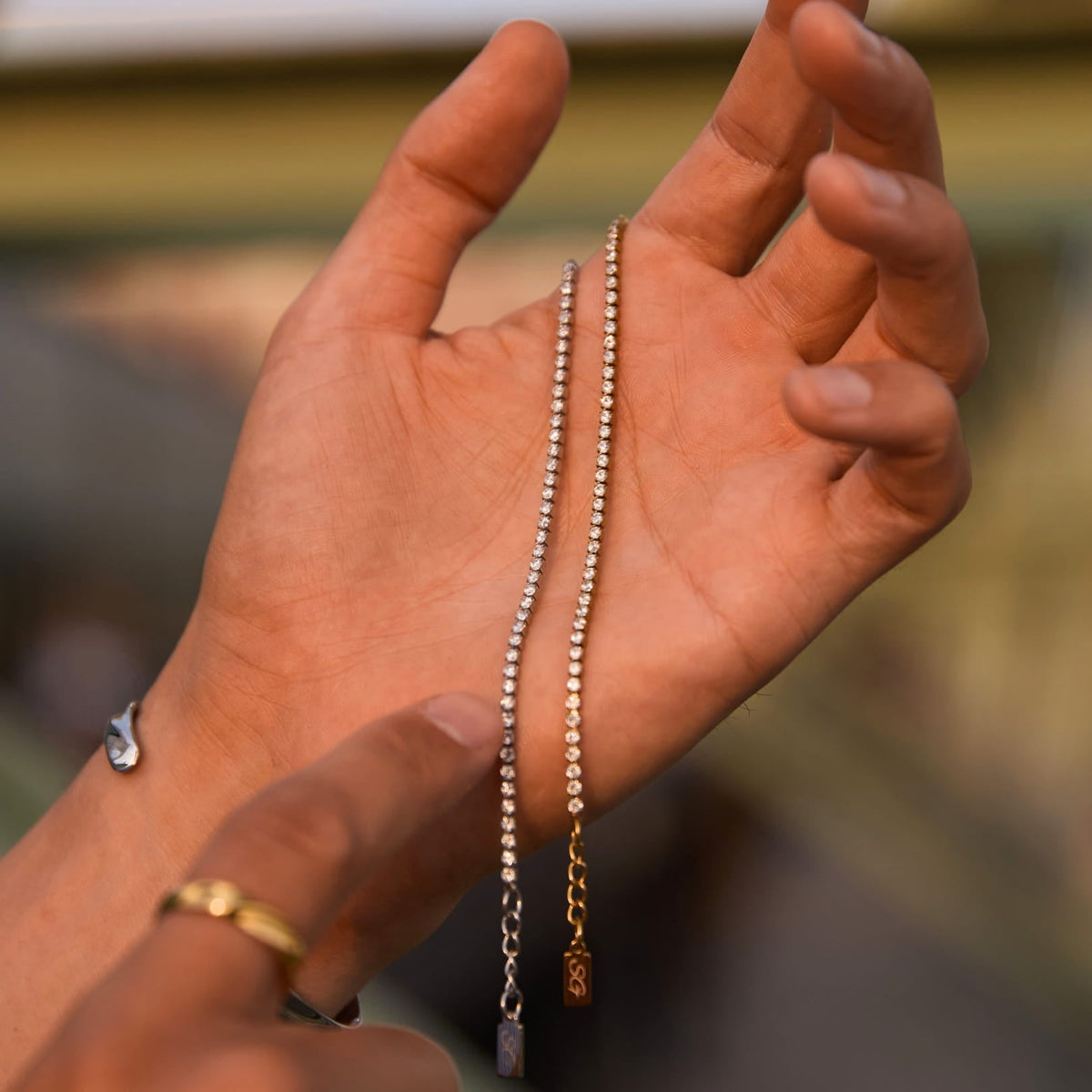 Minimal Tennis Bracelet - two delicate tennis-style necklaces silver